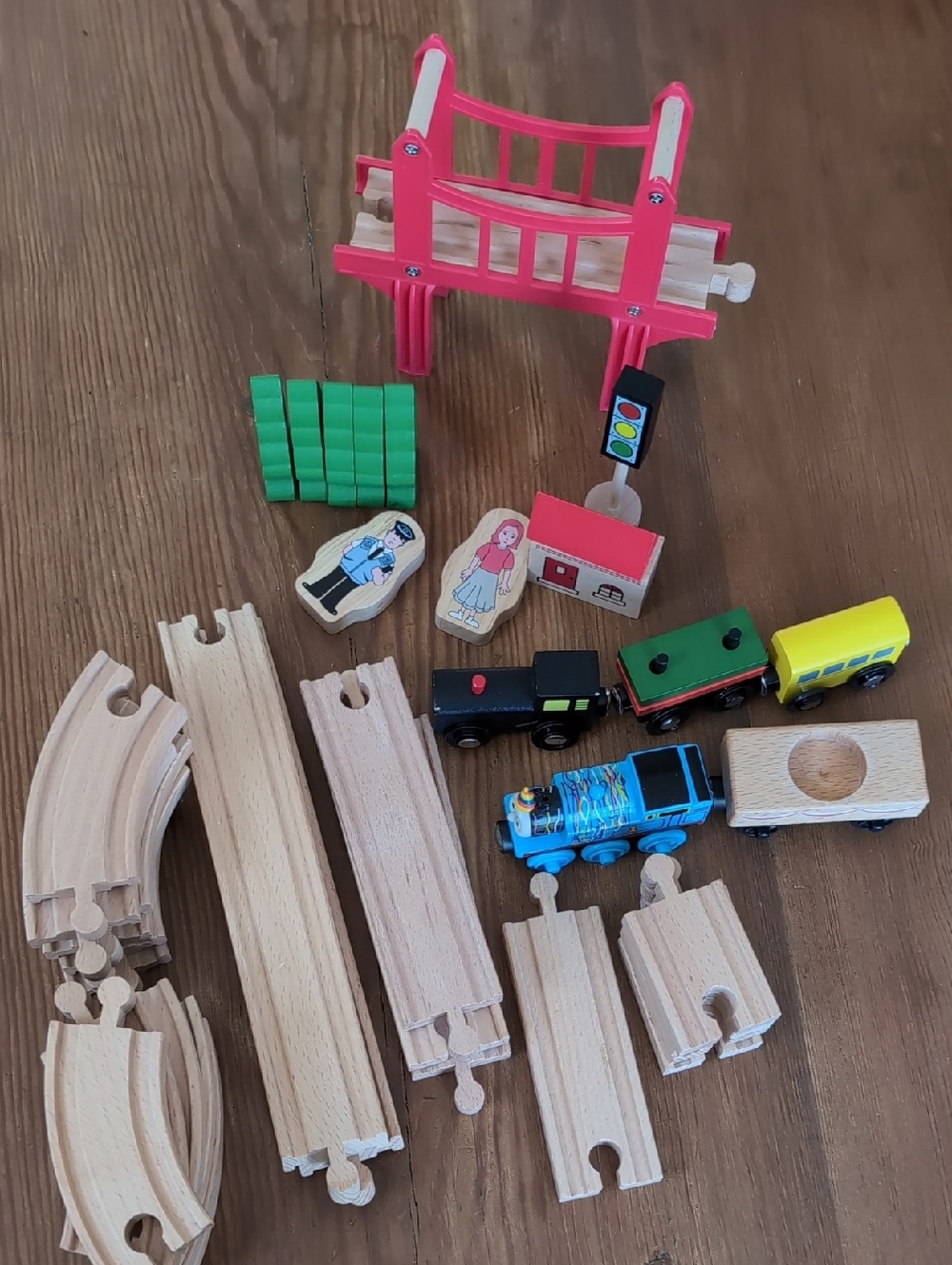 Wooden Train Set with Bridge